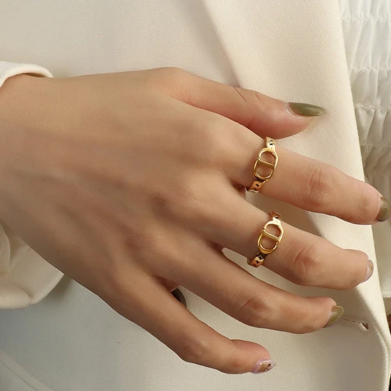 18k Gold Plated Letter Ring Trendy Stainless Steel Women Rings 1