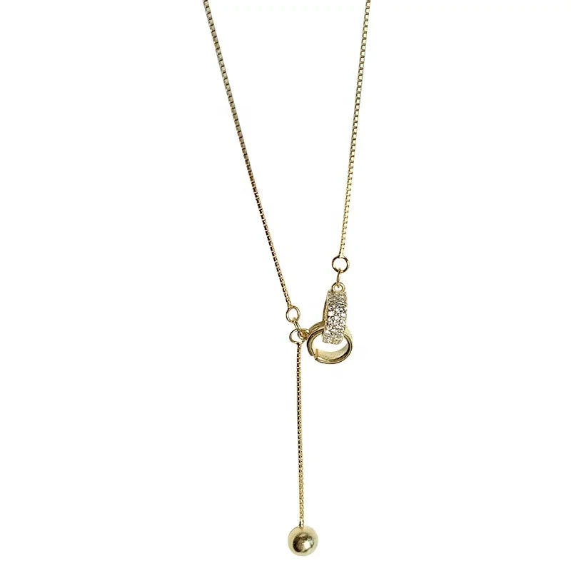 S925 Silver Round Bead Double Ring Fashion Zircon Clavicle Chain Custom Necklace 1