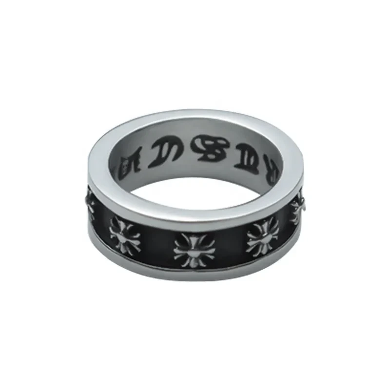 Wholesale Vintage Gift Party Punk Stainless Steel Christian Cross Ring Hip Hop Chrome Ring Retro Religious Ring For Man 1