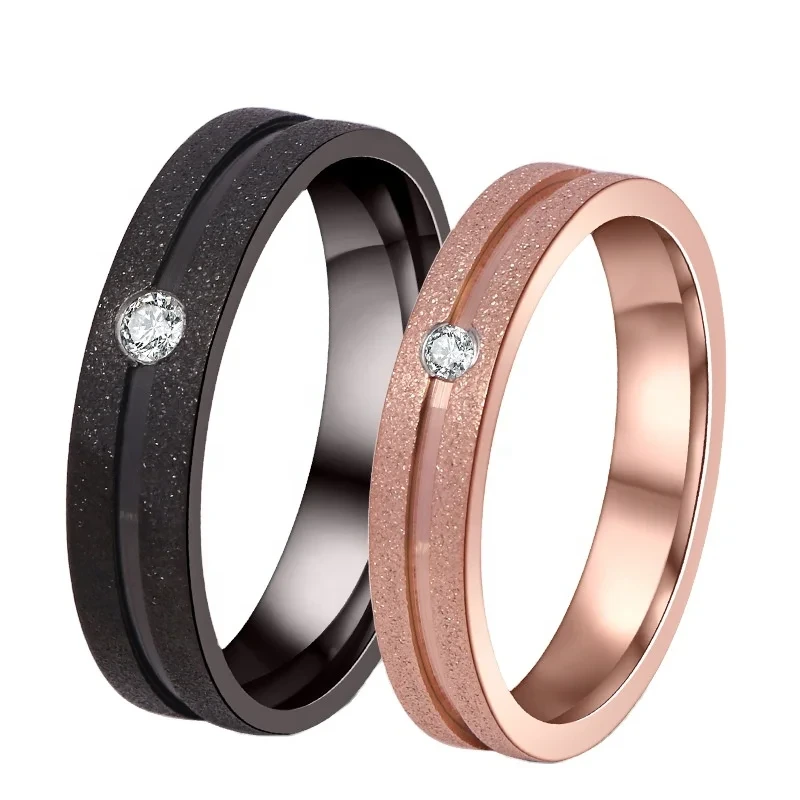 Anniversary Classic Wedding Rings Couple Set Gold Stainless Steel Zricon Rose Gold Ring And Black Moisaanite Ring 1