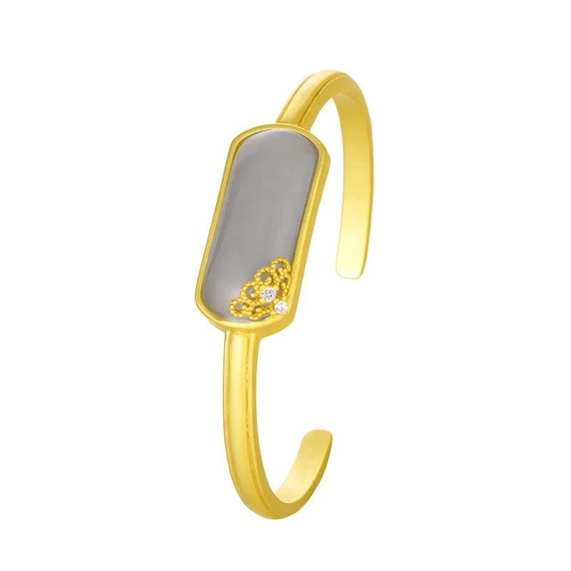 Retro Ancient Bracelet Gold Plated Bracelet Inlaid With Chinese Imitative Hotan Jade Palace Style Opening Bracelet Gift 1