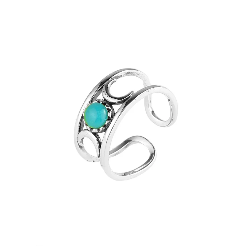 Crescent U-shaped Fashion Jewelry Dainty Silver 925 Sterling Silver Rings Red Agate Turquoise Light Luxury Open Ring 1