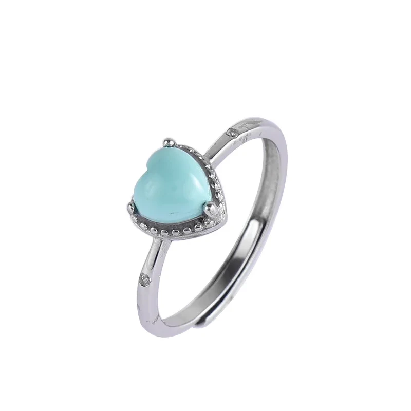 Retro Turquoise Handmade Classic Heart Stone 925 Silver Finger Rings Women's Diamond Heart Engagement Ring 1