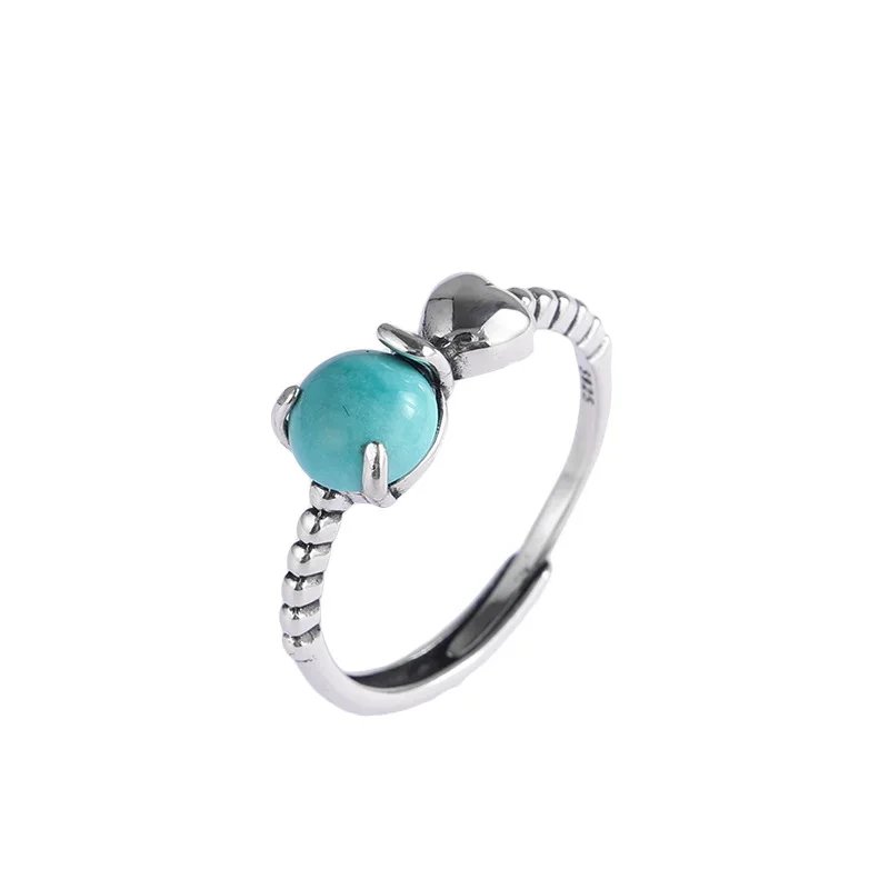 S925 Thai Silver Fashion Blue Sapphire Adjustable Rings For Women Ring Vintage 1