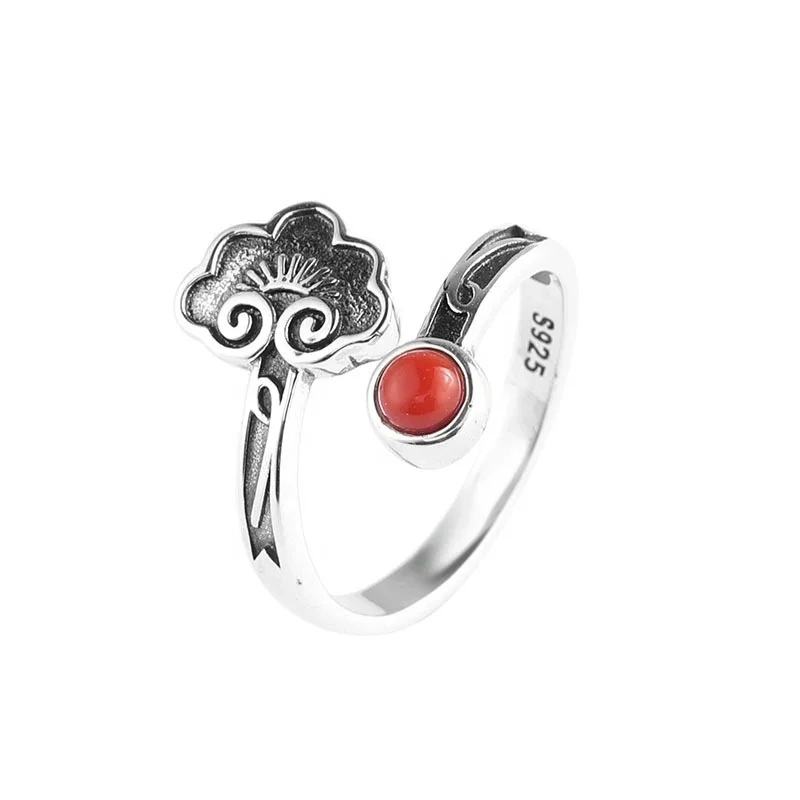 S925 Sterling Silver Agate,Hetian Jade Stone Circular Cutting Gemstone Silver Ring With Gemstone For Women 1