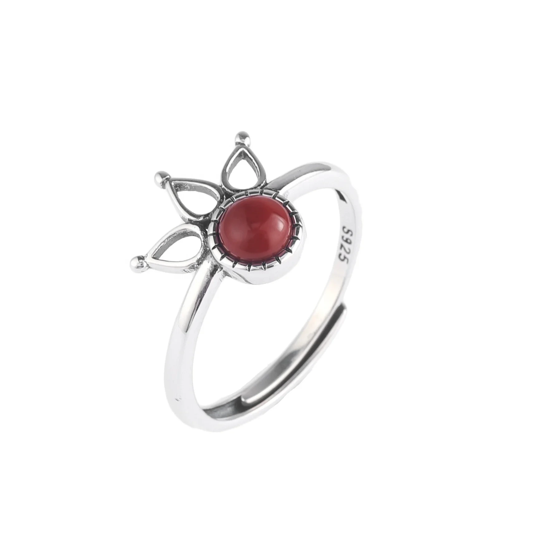 Fine Jewelry Sterling Silver Gemstone Agate Stone Turquoise Hetian Jade Engagement Diamond Women's Jewelry Adjustable Ring 1