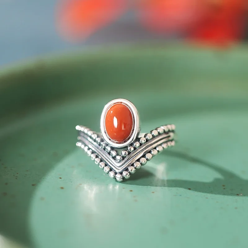 Fashion New Creative S925 Silver Jewelry Retro Women Thai Silver Crown Agate Ring 1