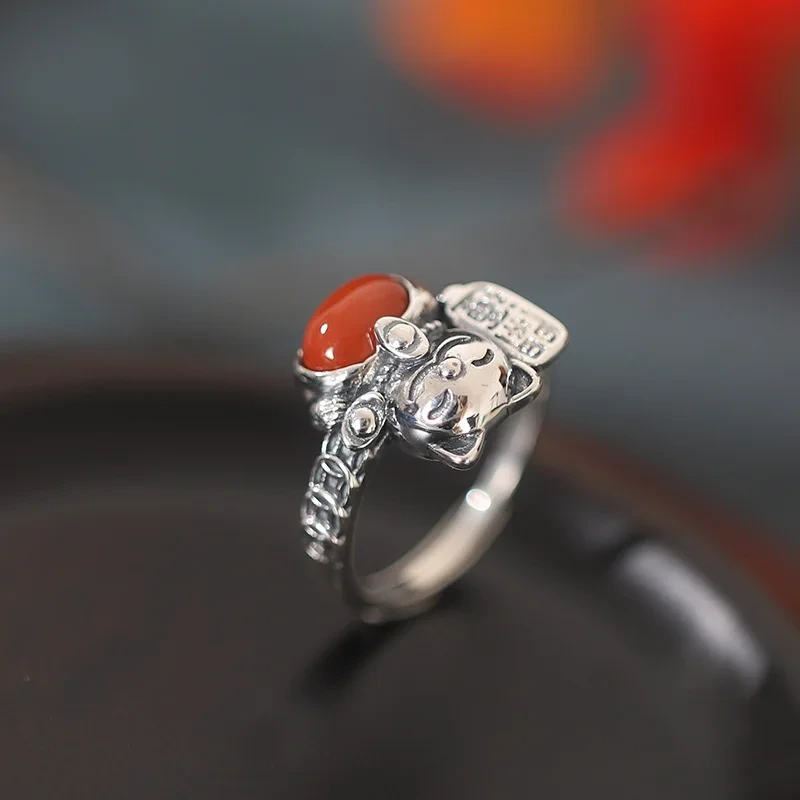 Vintage Cute Cat Ancient Coin Ring Pure S925 Silver Fashion Women Jewelry Ring 1