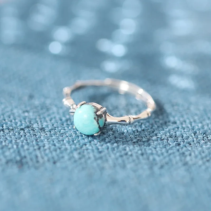 Vintage Agate Bamboo Frosted Silver Ring Hetian Jade 925 Sterling Silver Ring Women's Jewelry 1