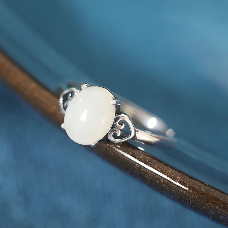 Anillo de plata S925 de moda con diseño Xiangyun de cuatro garras con incrustaciones de ágata turquesa Hetian Jade anillo de joyería de 3 colores para mujer 1