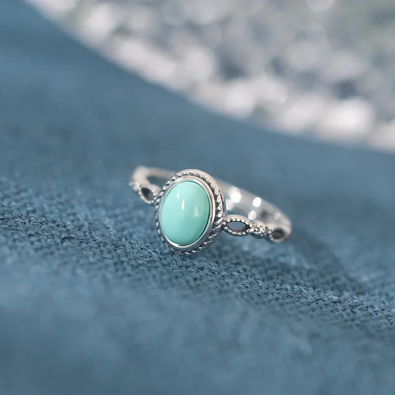 Fashion Turquoise Gemstone Ring S925 Silver Ring Vintage Ethnic Style Ring Factory Wholesale Jewelry 1