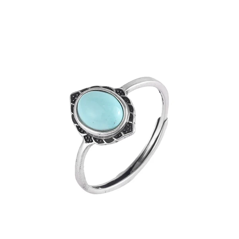 2024 New Wholesale Silver Rings Women 925 Sterling With Natural Stone Blue Gemstone Turquoise Engagement Ring 1