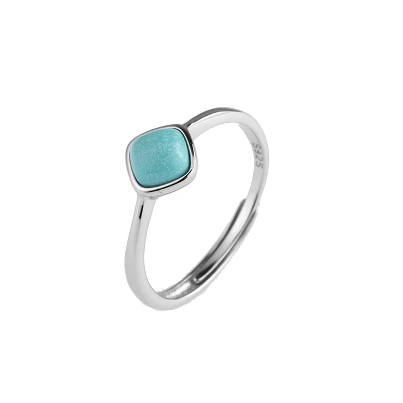 Fashion Elegant Turquoise Square Silver Ring Simple Wholesale Women 925 Sterling Silver And Gemstone Rings 1