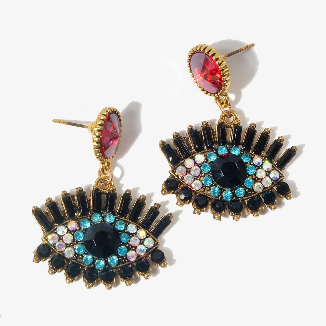 Crystal Rhinestone Demon Eye Earrings Women Exaggerated Colorful Glass Evil Eyes Stud Earrings 1