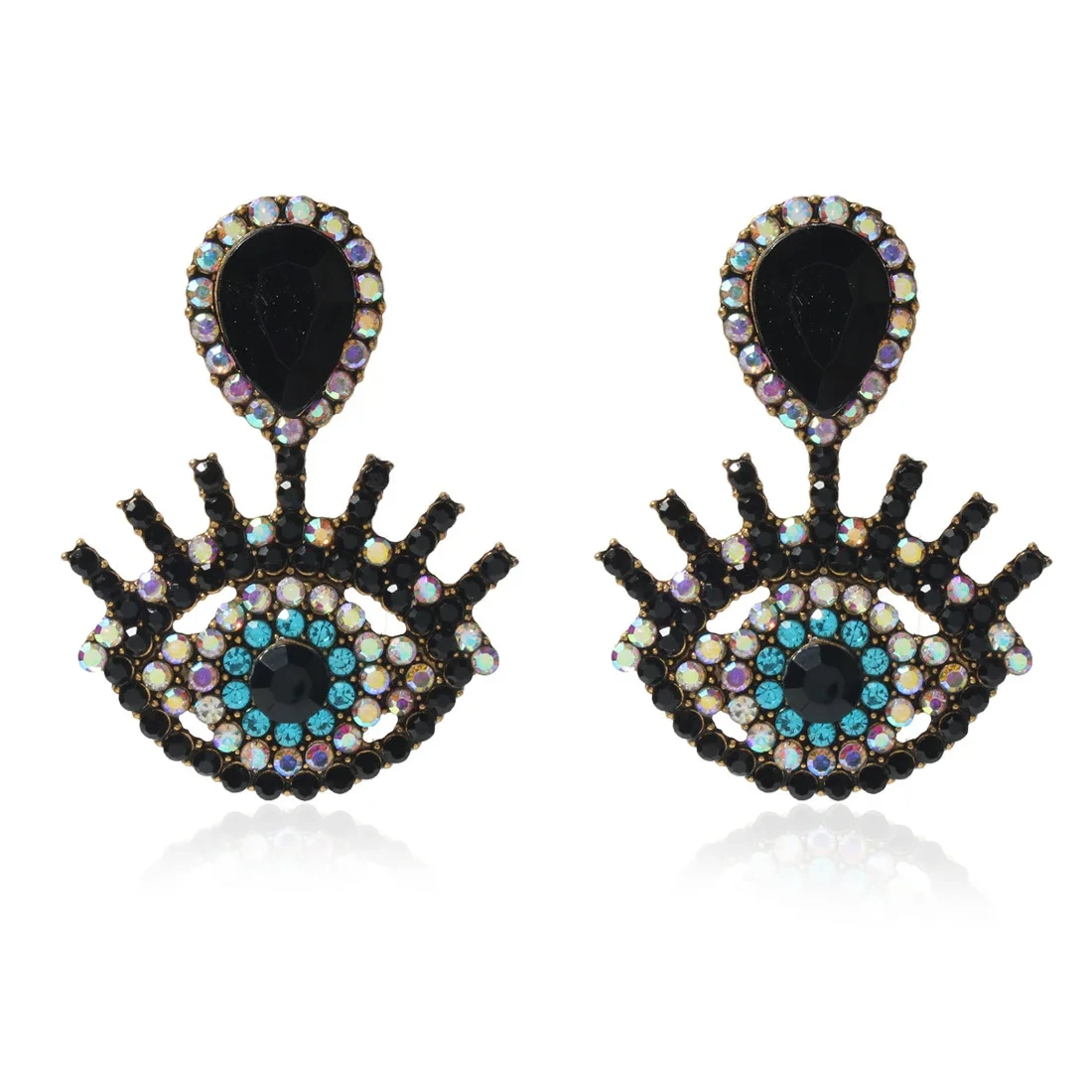 Red Water Drop Diamond Eyelash Eyes Earring Colorful Rhinestone Devil Eyes Beaded Tassel Earrings 1