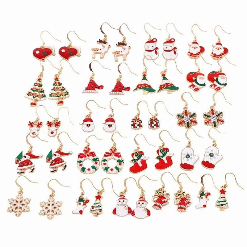 Fashion Christmas Stud Dangle Earrings Cute Christmas Trees Bells Snowflakes Earring For Girl Gift 1