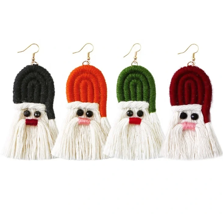 Creative Cartoon Bohemian Tassel Woven Handmade Holiday Christmas Santa Claus Earrings For Women 1