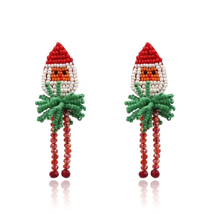 Wholesale Christmas Earrings Cute Christmas Santa Claus Non-woven Fabric Handmade Bead Christmas Earrings Jewelry 1