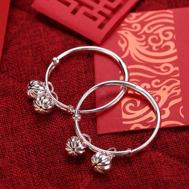 Baby Sterling Silver Anklet Baby Children's Silver Jewelry 999 Sterling Silver Pumpkin Bell Anklet 1