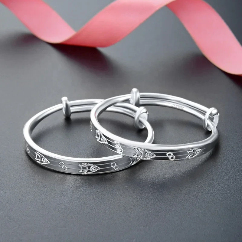 2pcs Set Baby Bracelets S999 Sterling Silver Baby Bangles Fashionable Baby Jewelry 1