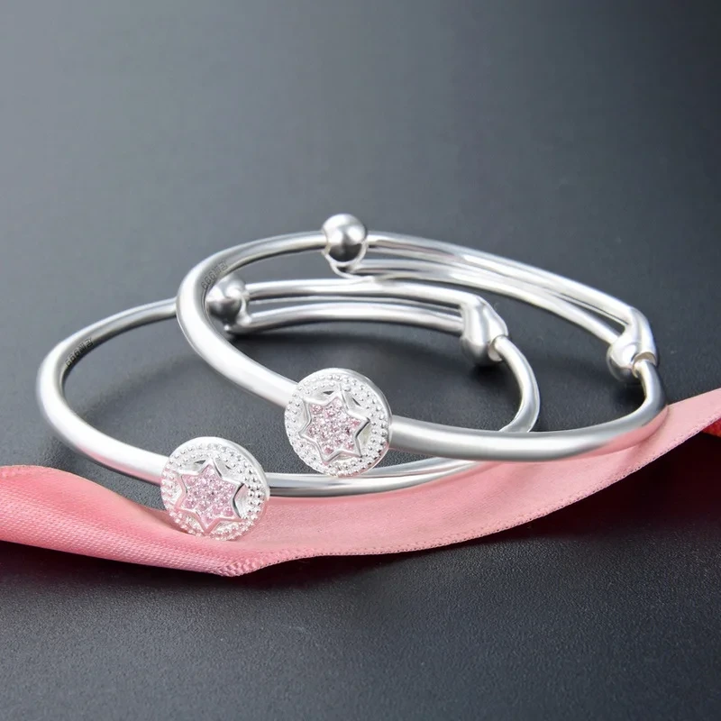 Fashion Star Children's Pure Silver Bracelet S999 Sterling Silver Zircon Baby Bracelet Bangle Jewelry 1