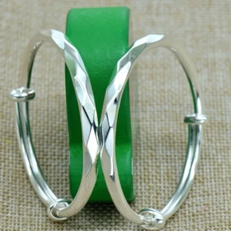 999.9 Simple Smooth Face Bracelet For Children Fashion Push Pull Adjustable Baby Silver Cuff Bracelet For Baby Birthday Gift 1