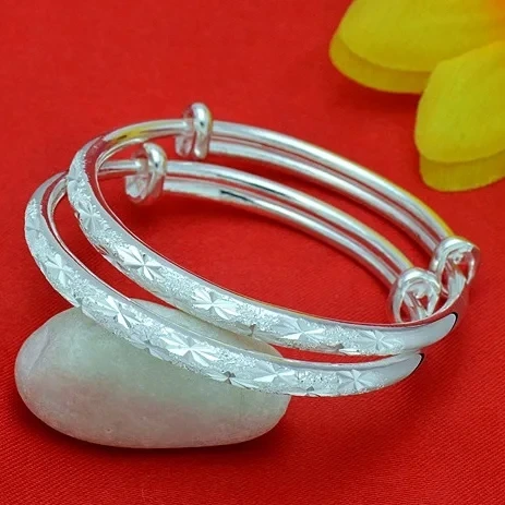 Vintage 990 Silver White Gold Color Adjustable Bracelets Bangles Unique Children Kids Bangle Expandable Baby Bangles 1