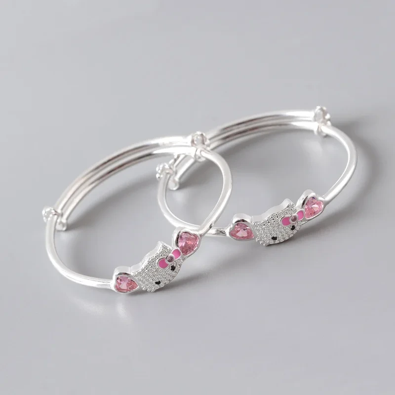S990 Sterling Silver Children's Silver Baby Bracelet Adjustable Cartoon Cute Child Jewelry Accessories 1