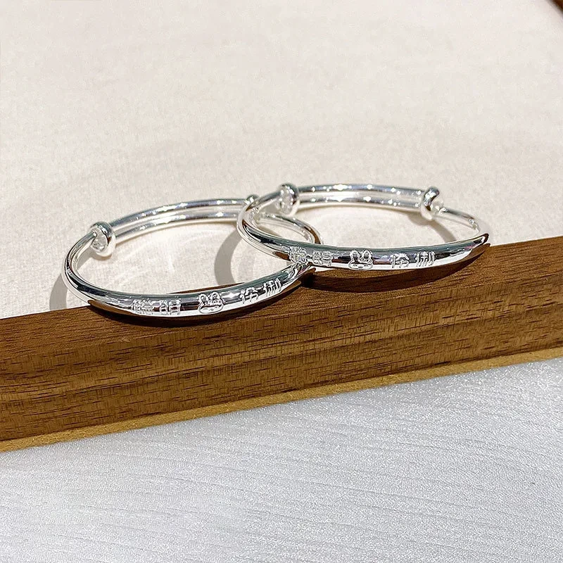 S999 Silver Bracelet Smart Children Baby's First Birthday Cute Rabbit Sterling Silver Bracelet 1