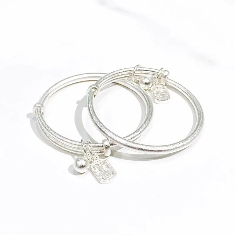 Silver Bracelet 999 Pure Silver Ancient Heritage Children's Bracelet Children Birthday Gift Bell Bracelet 1