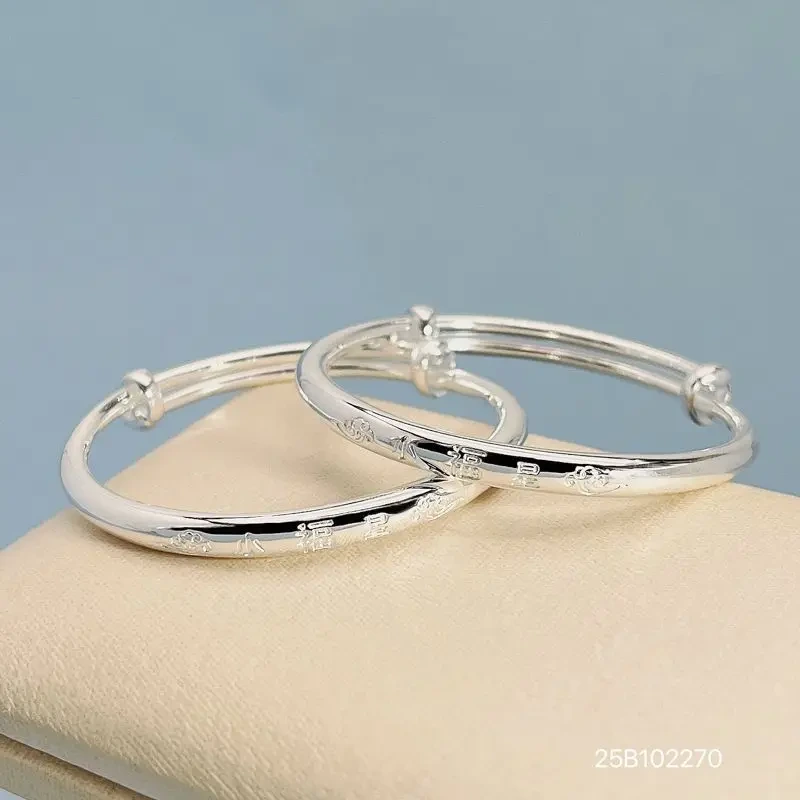 2pcs Adjustable S999 Sterling Silver Baby Bracelet Children's Bangle Birthday Gift Pure Silver Jewelry 1