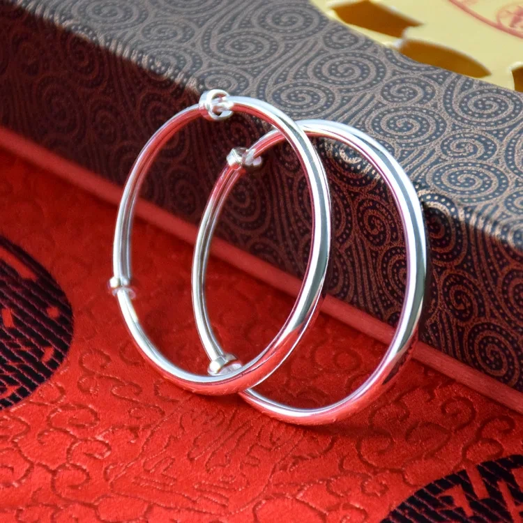 Hot Sale S999 Sterling Silver Baby Bracelet 2pcs Pure Silver Jewelry Birthday Gift Children's Bangle 1