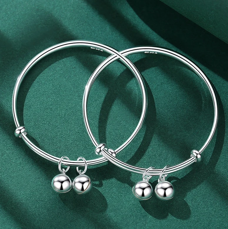 Adjustable Baby Silver Bracelet S999 Pure Silver Sterling Silver Children's Bracelet Bell Baby Birthday Gift 1