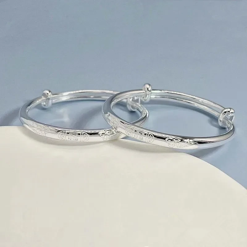 Wholesale Pure Silver Jewelry 2pcs S999 Sterling Silver Baby Bracelet Children Bangle Birthday Gift 1