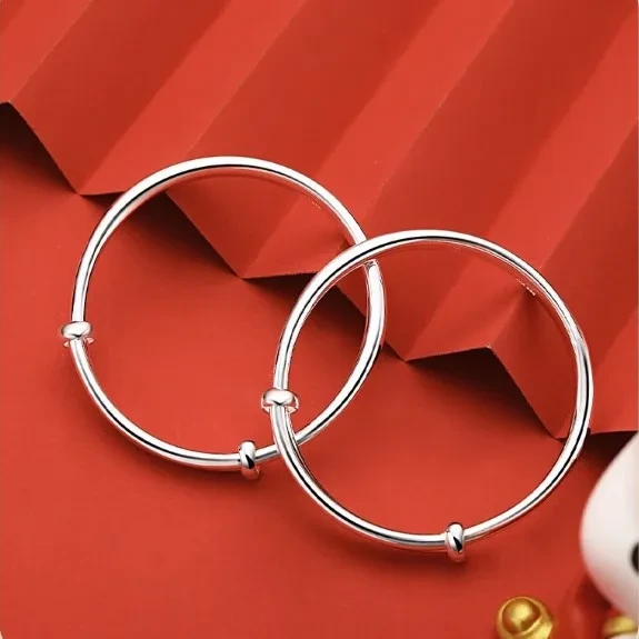 2 個の S999 スターリングシルバーバングルブレスレット赤ちゃん用 1 ペアの 999 スターリングシルバージュエリー赤ちゃんの誕生日ギフト 1