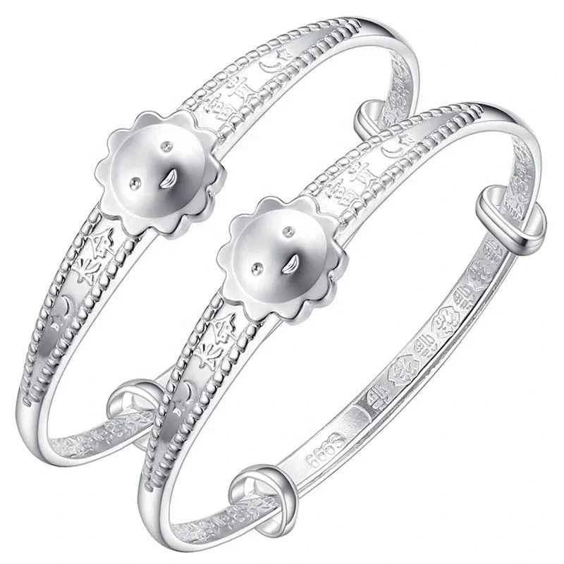 卸売 999 純銀太陽の花子供のスターリングシルバー調節可能なブレスレットシルバージュエリー 1