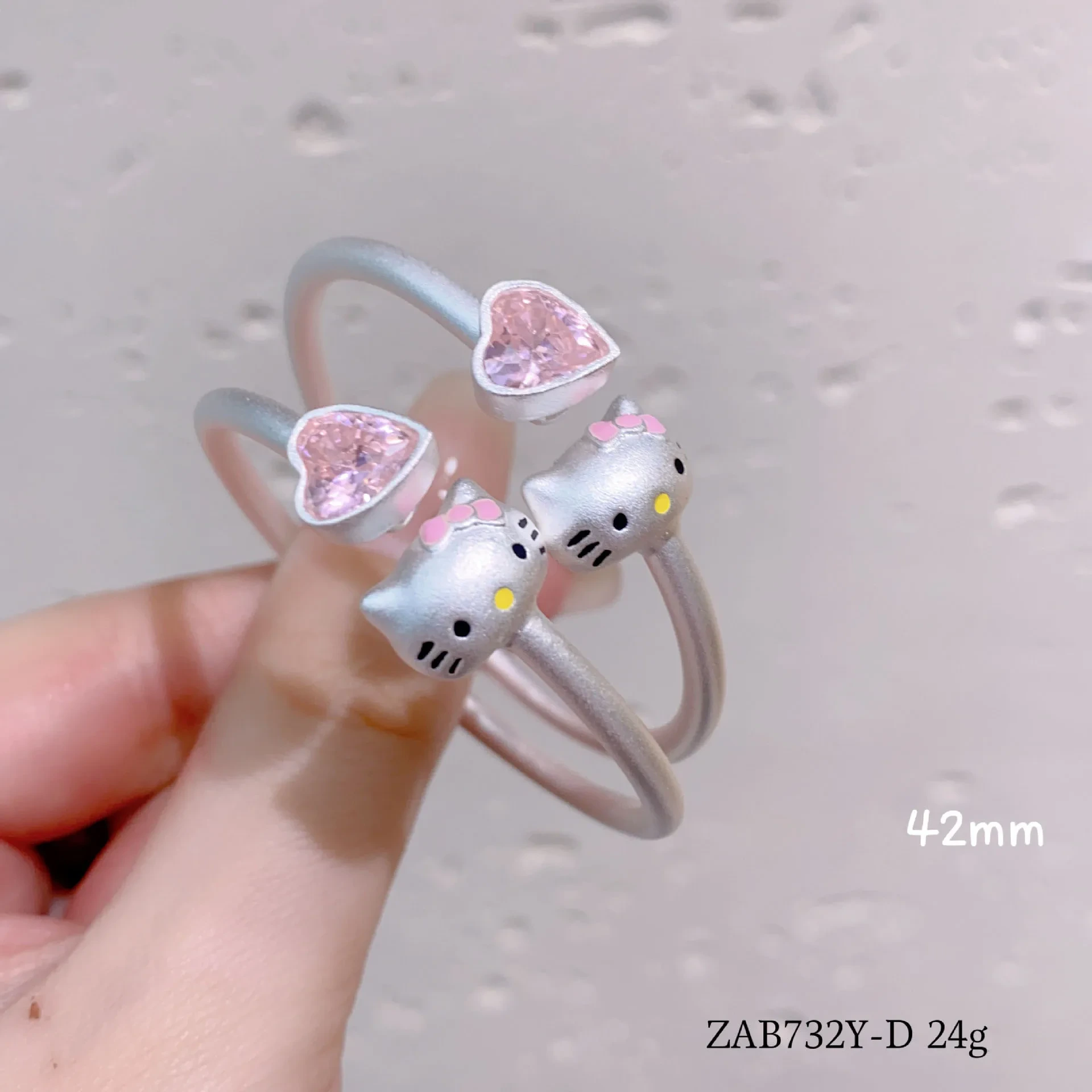 Pure Silver 990 Sandblasted Drop Oil Cute Pink Cartoon Kt Cat Bracelet For Kids Open Sterling Silver Bracelet 1