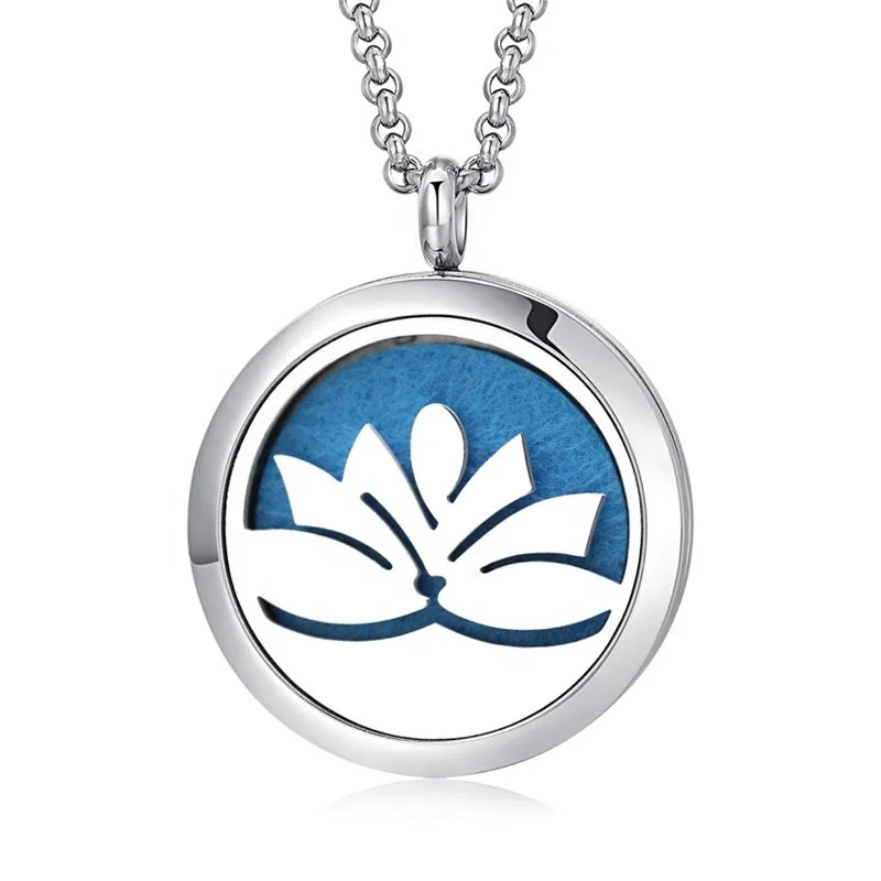 New Fashion 30mm Hollow 316l Stainless Steel Magnetic Lotus Aromatherapy Jewelry Diffuser Necklace 1