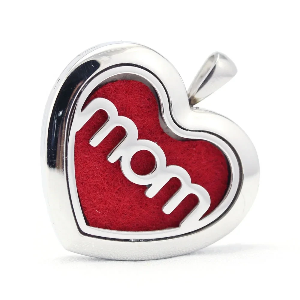 Stainless Steel Waterproof Aroma Jewelry Mom Heart Essential Oil Diffuser Necklace Pendant For Mothers' Day 1