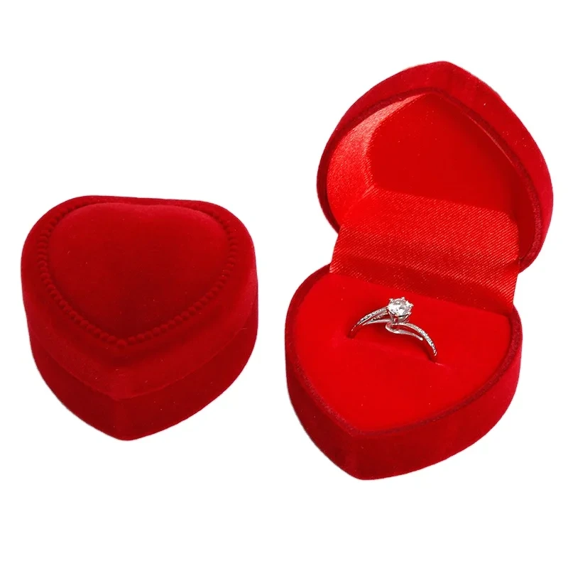 Manufacturer Wholesale Heart Shaped Jewelry Box Flocking Plush Ring And Earring Box Jewelry Packaging Box 1