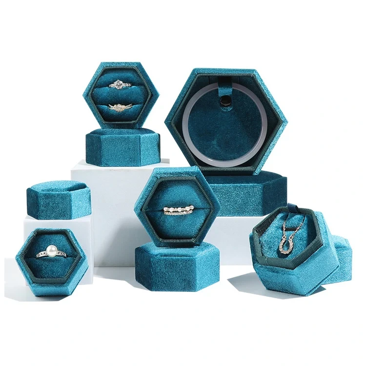 Velvet Hexagonal Jewelry Box Flannel Cover Ring Bracelet Necklace Box Proposal Gift Box 1