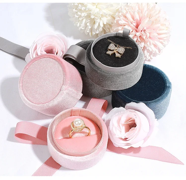 Round Velvet Jewelry Box Ring Earrings Pendant Box Jewelry Packaging Box 1