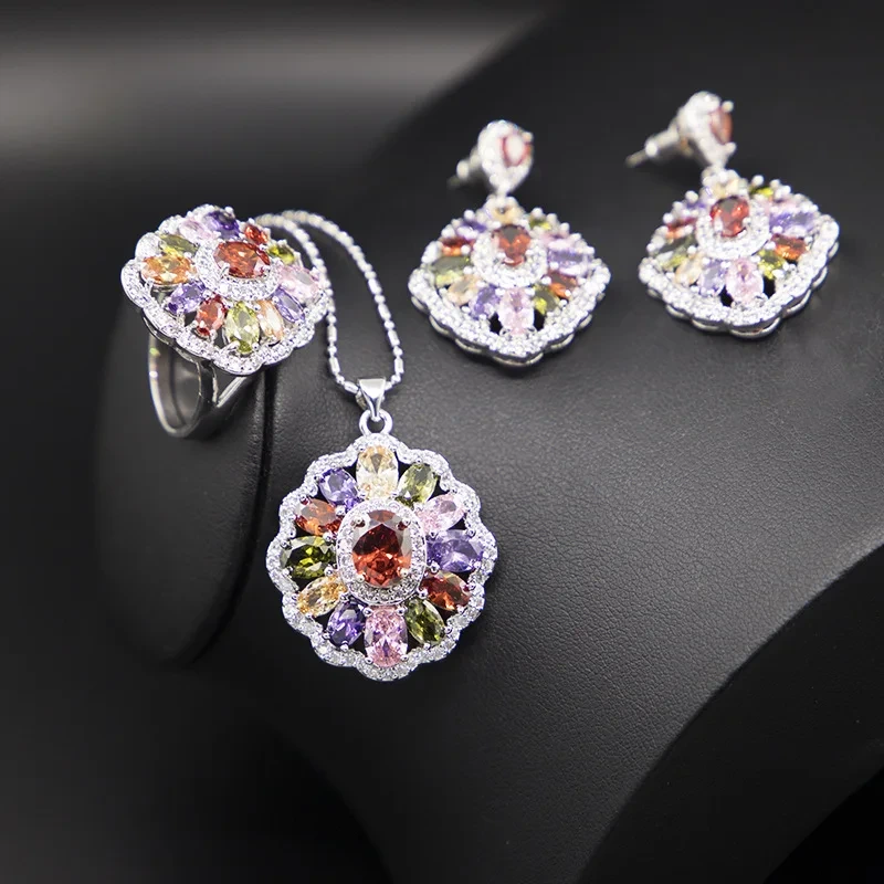 925 banhado a prata luxo cheio diamante cz zircon mulher moda mulher jóias conjuntos 2023 1