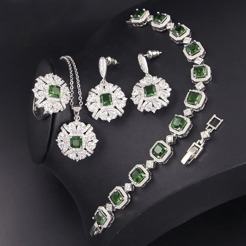 2024 Fashionzirconia Jewelry Set Green Diamond Jewelry Sets New Earing And Necklace Set Jewelry 1