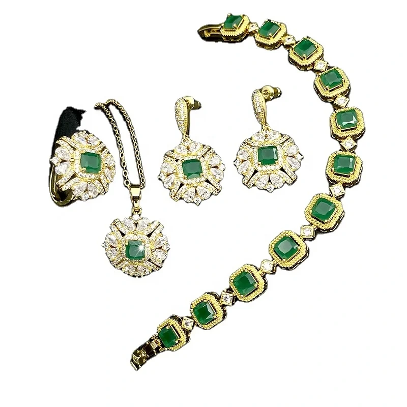 Latest Style Brazil Gold Exaggerated Flower Copper Jewelry Sets Real Gold Plating Party Bride Wedding Jewelry Set 1