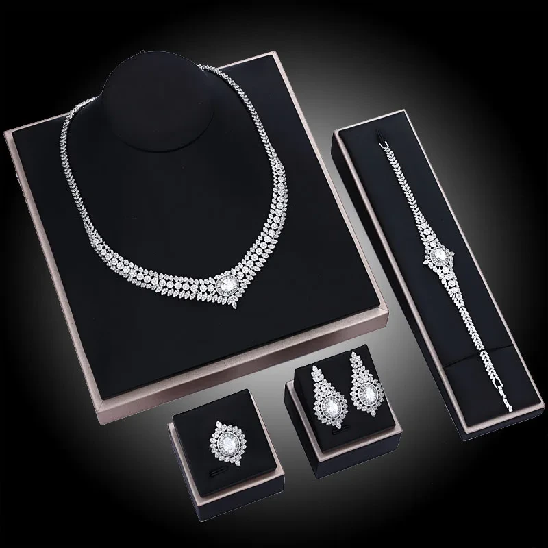 Women Jewelry Set 2021 Simple Flower Crystal Jewelry Gift Set Zircon Wedding Party African Jewelry Sets 1