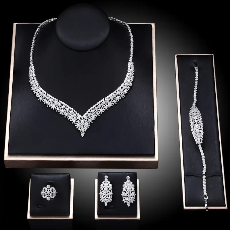 Hot Selling Bridal Set Jewelry Necklace Bracelet Ring Earring Diamond Wedding Ball Hawaiian Jewelry Sets 1