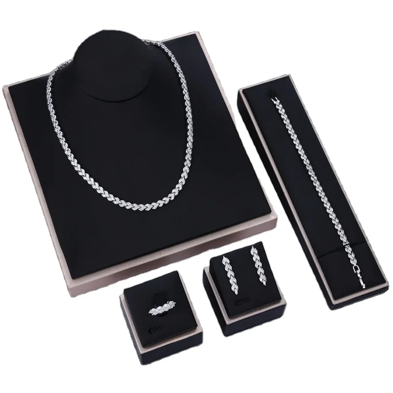 Fashion Jewelry 2023 Set Bride Zircon Chain Necklace Earrings Ring Bracelet Party Wedding Jewelry Sets 1