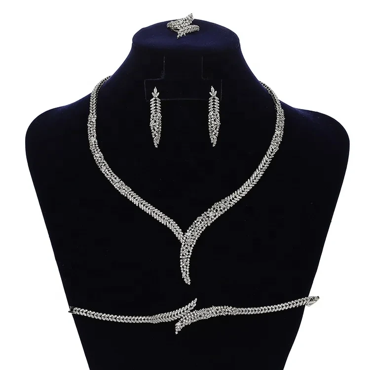 2023 Fashion Bride Wedding Zircon Necklace Earrings Ring Bracelet Woman Jewelry Sets For Party 1