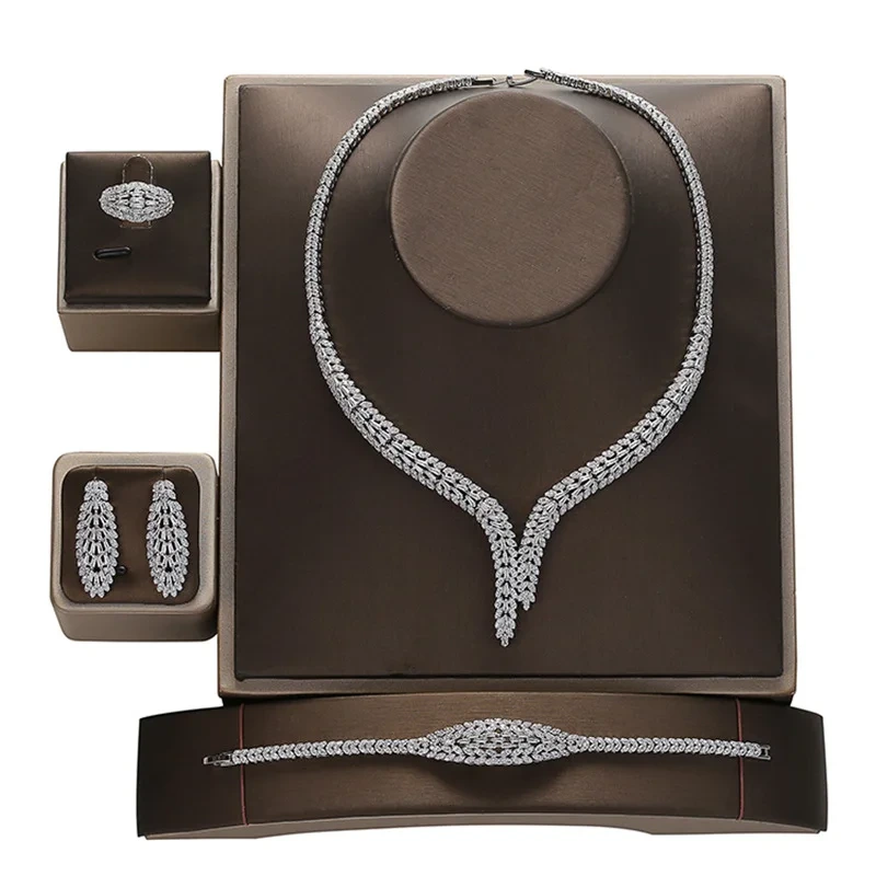 Trendy Jewelry Sets 18k Gold Plated Zircon Necklace Bracelet Ring Earrings Crystal Jewelry Set 1